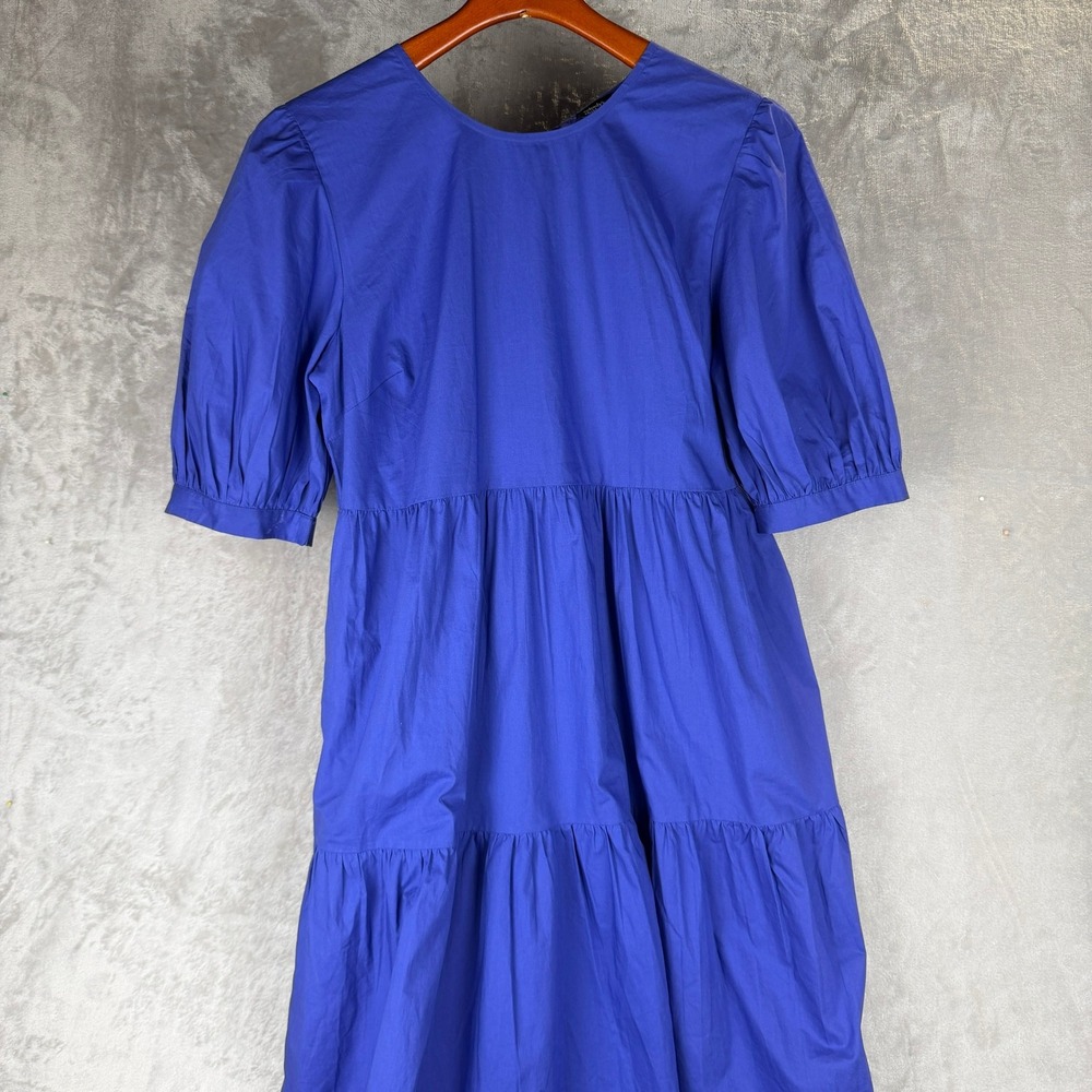 Nobody's Child Cobalt Blue Tiered Puff Sleeve Midi Dress Cotton Size 8 12‎ 40